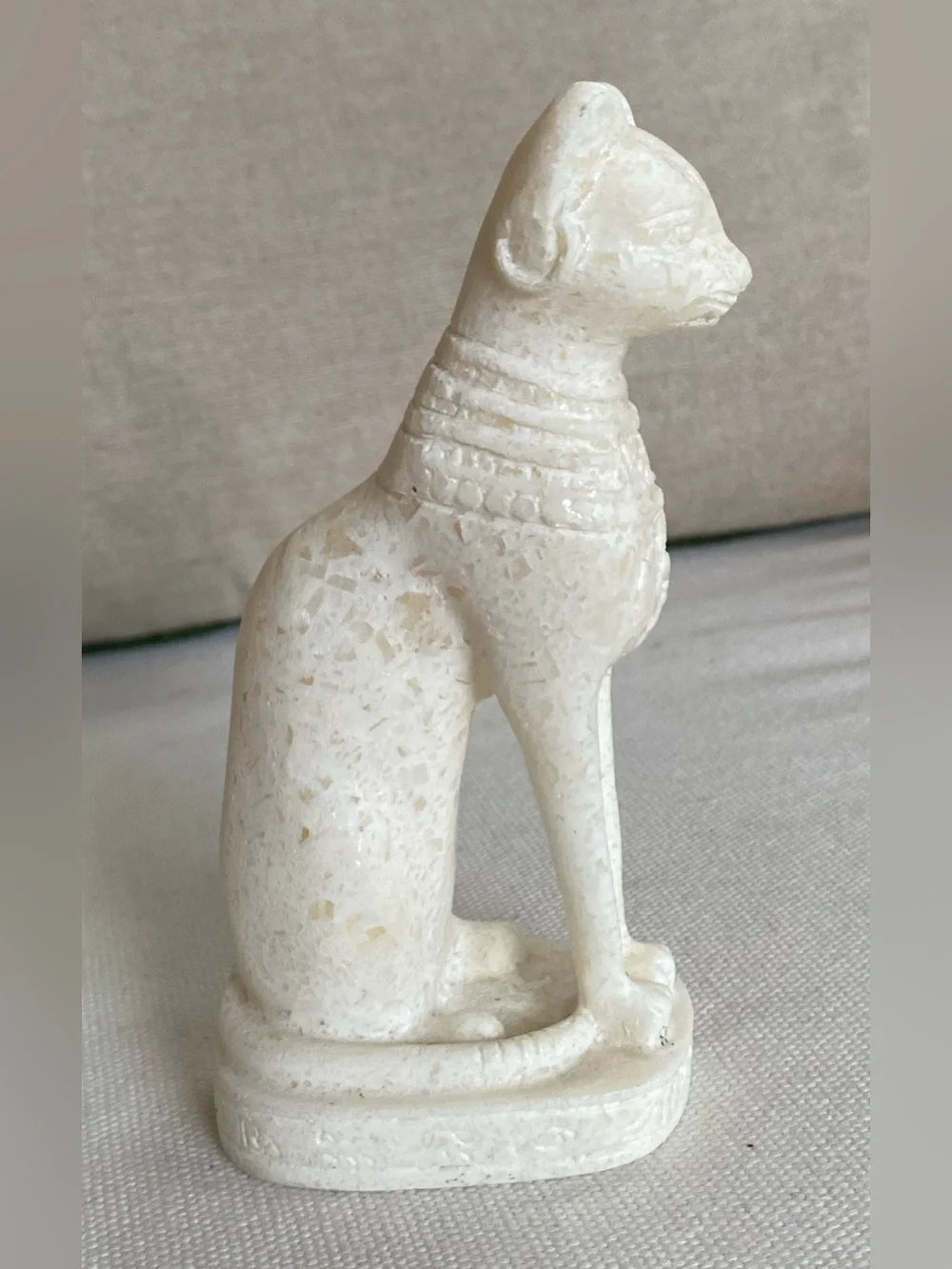 Vtg Egyptian Bastet Cat Figurine Statue Alabaster White Stone Souvenir 5”